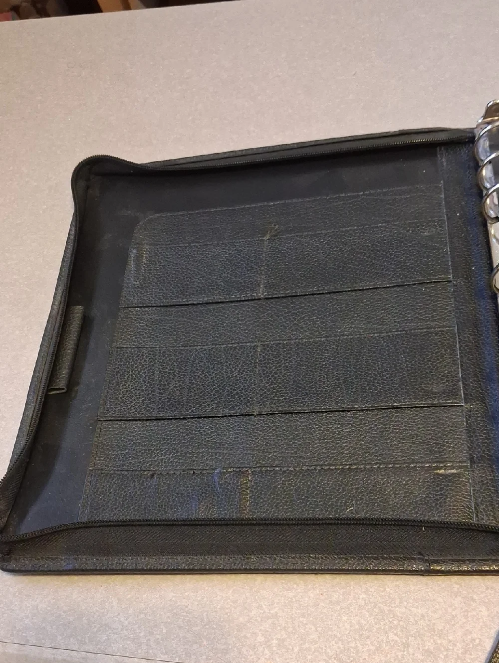 Vintage Franklin Quest (Covey) Black Aniline Leather Zip 3 Ring Binder W/stand